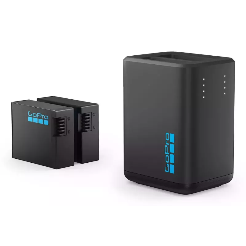 Divkāršais akumulatoru lādētājs GoPro HERO13 Black – uzlādē 2 HERO13 akumulatorus, kompakts melns, LED status