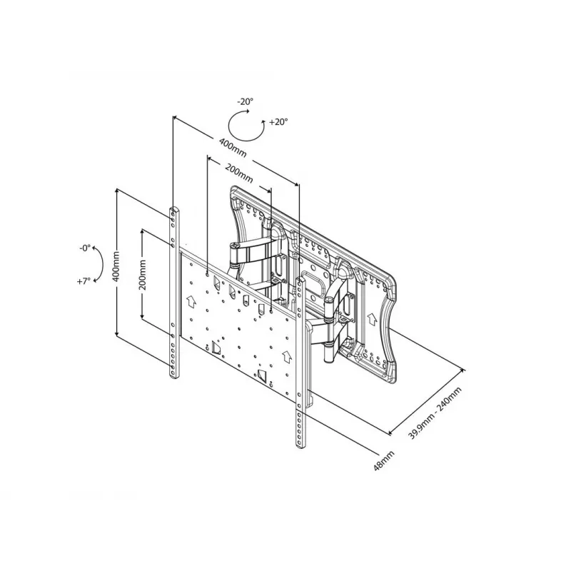 Multibrackets M VESA Super plāns Tilt & Turn HD, 52 kg, 101.6 cm (40 collas), 2.16 m (85 collas), 100 x 100 mm, 400 x 400 mm, 0 - 7°