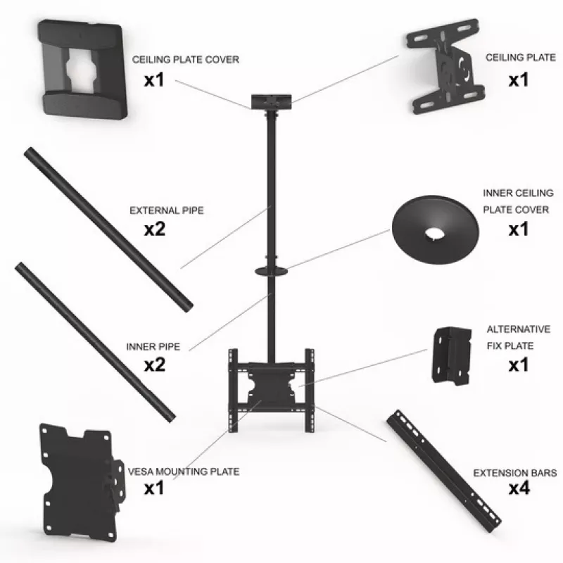 Multibrackets M Public Ceilingmount Medium Single 3000, 30 kg, 81.3 cm (32 collas), 139.7 cm (55 collas), 200 x 100 mm, 400 x 400 mm, 860 - 3130 mm