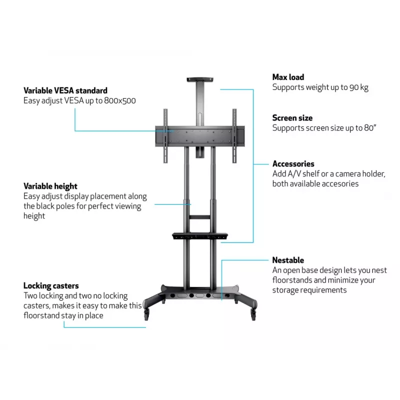 Multibrackets M Public Floorstand Basic 180 ar plauktu un kameras turētāju