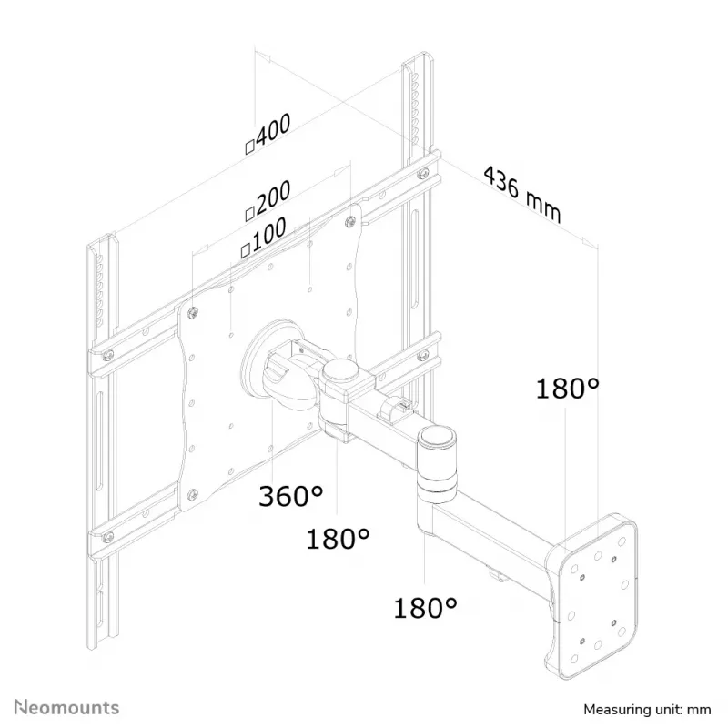 Neomounts FPMA-W960 monitora/TV stiprinājums pie sienas 23–52 collas – pilnībā kustīgs