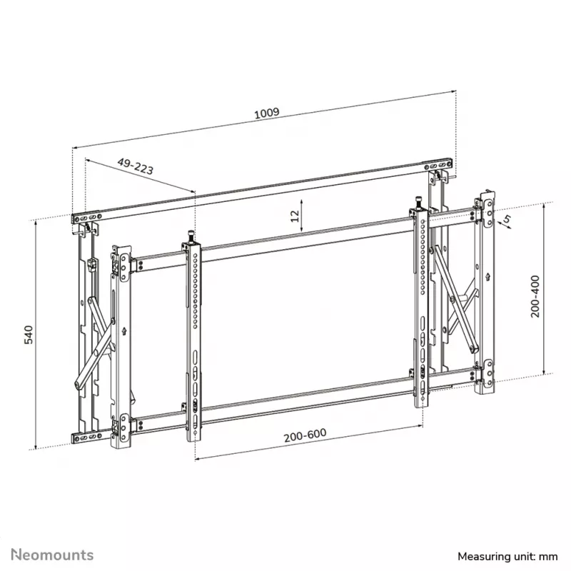 Video sienas stiprinājums Neomounts LED-VW1750Melns — viena ekrāna, atbalsta 32 collas–55 collas, maks. 35 kg, VESA 200x200–600x400, melns