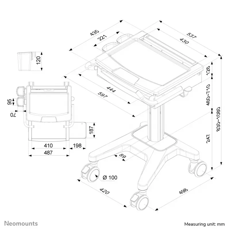 Multivides ratiņi Neomounts MED-M200 alumīnija balti 1080 mm