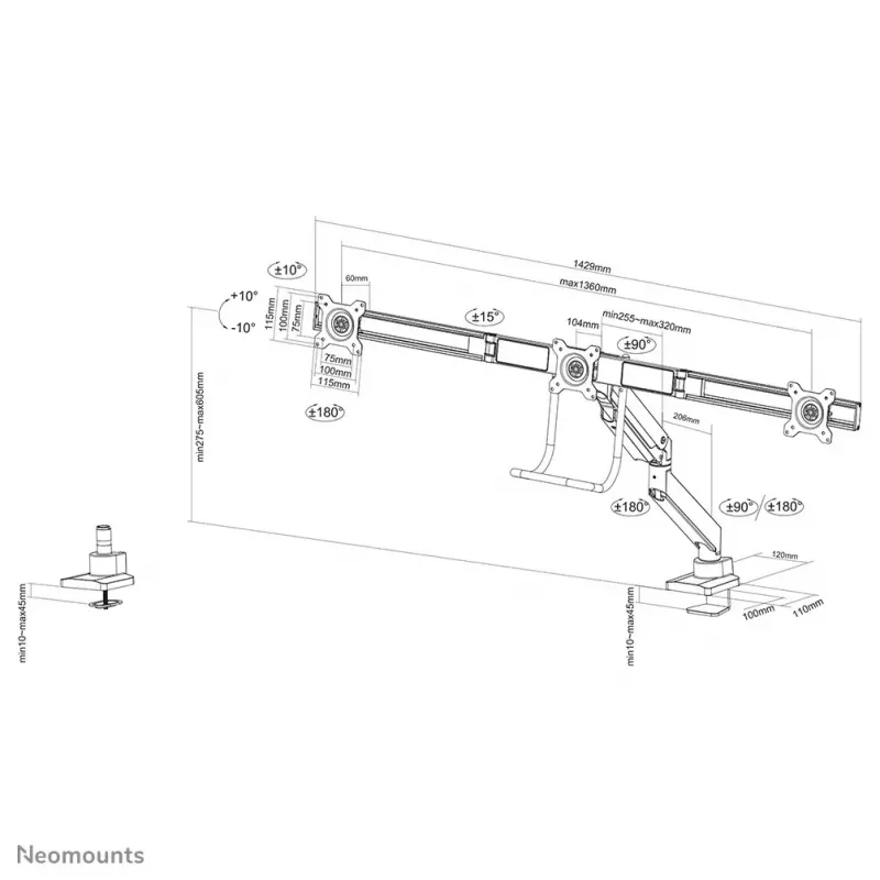 Galda monitora rokturis Neomounts NM-D775DX3balta