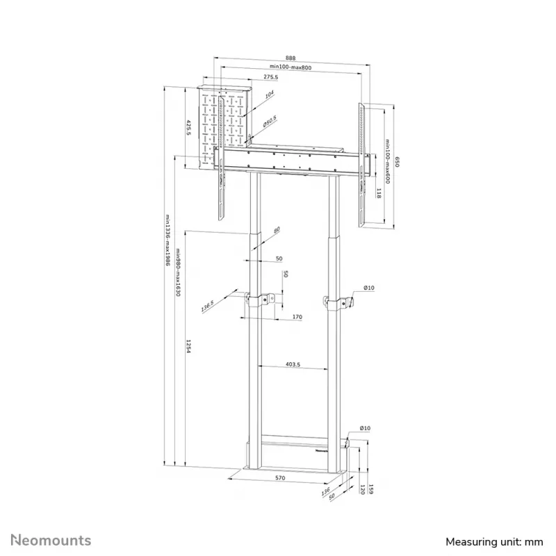 Neomounts motorizēts sienas stiprinājums WL55-875WH1, 110 kg, 55–100 collas