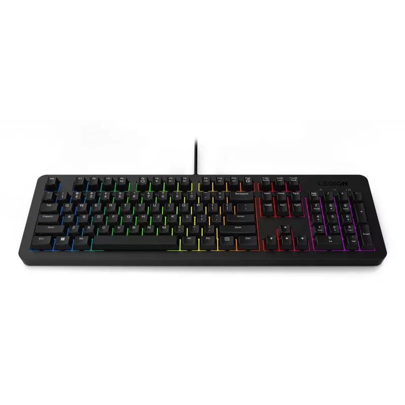 Vadu spēļu klaviatūra Lenovo K310 — pilna izmēra 100%, USB, US angļu valoda, RGB fona apgaismojums, melna, 1,8 m kabelis