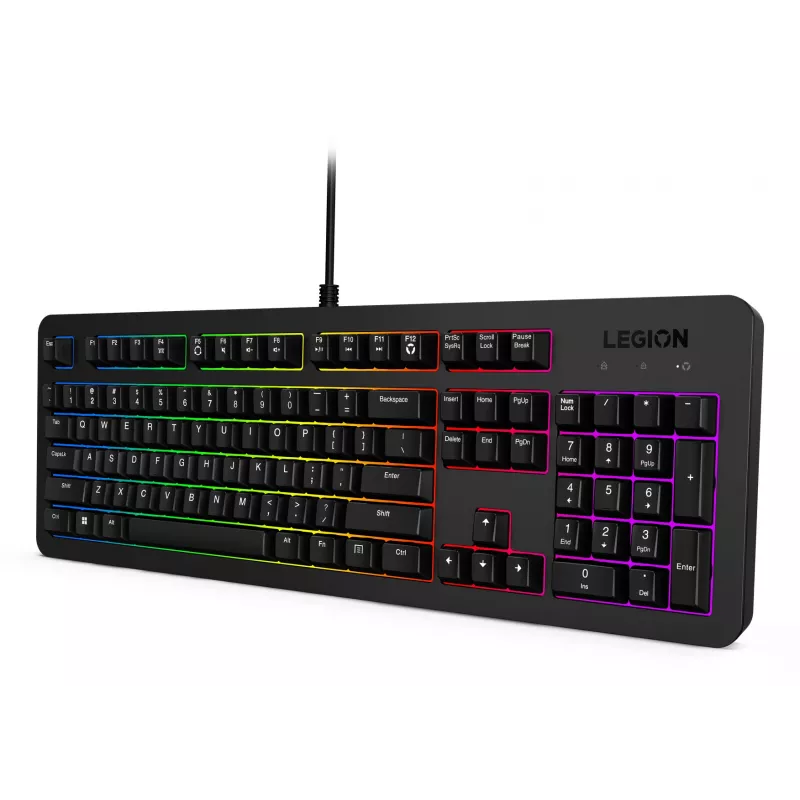 Vadu spēļu klaviatūra Lenovo K310 — pilna izmēra 100%, USB, US angļu valoda, RGB fona apgaismojums, melna, 1,8 m kabelis