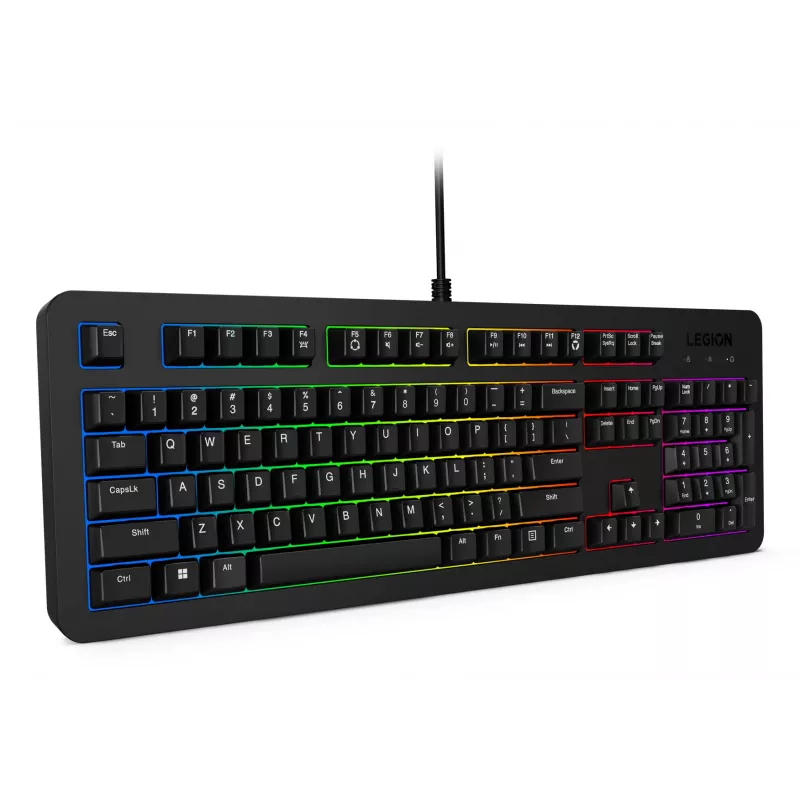 Vadu spēļu klaviatūra Lenovo K310 — pilna izmēra 100%, USB, US angļu valoda, RGB fona apgaismojums, melna, 1,8 m kabelis