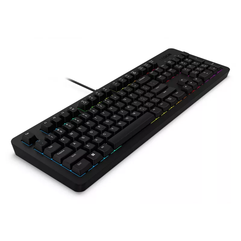 Vadu spēļu klaviatūra Lenovo K310 — pilna izmēra 100%, USB, US angļu valoda, RGB fona apgaismojums, melna, 1,8 m kabelis
