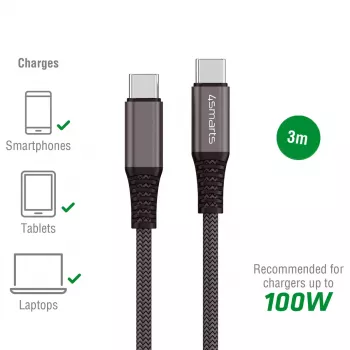USB kabelis 4smarts 456267 3m USB C melns 0,48 Gbit/s