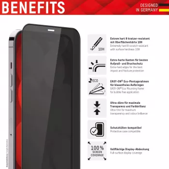 Displex Privātuma ekrāna aizsargstikls (10H) Apple iPhone 13/13 Pro/14/16e/17e, Eko montāžas rāmis, privātuma filtrs