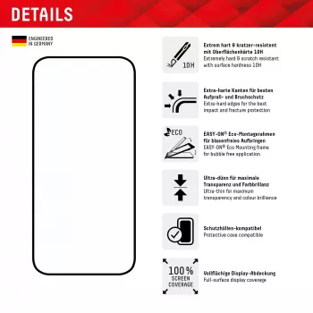 Displex Pilna Pārklājuma Ekrāna Aizsargs (10H) Apple iPhone 15/15 Pro, Eco Montāžas Rāmis, Pilns Pārklājums