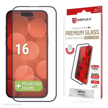 Displex Premium ekrāna aizsargs (pilnais pārklājums, 10H) Apple iPhone 16, Eco montāžas rāmis, pilnais pārklājums