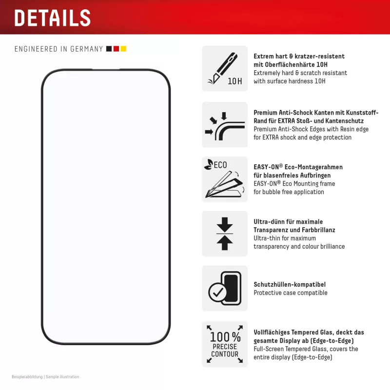 Displex Premium ekrāna aizsargs (pilnais pārklājums, 10H) Apple iPhone 16, Eco montāžas rāmis, pilnais pārklājums