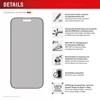 Displex privātuma ekrāna aizsargs (10H) Apple iPhone 16 Pro, Eco montāžas rāmis, privātuma filtrs