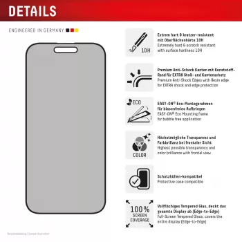 Displex privātuma ekrāna aizsargs (10H) Apple iPhone 16 Plus, Eco montāžas rāmis, privātuma filtrs