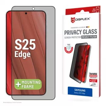Displex privātuma ekrāna aizsargs (10H) Samsung Galaxy S25 Edge, Eco montāžas rāmis, privātuma filtrs