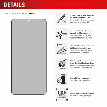 Displex privātuma ekrāna aizsargs (10H) Samsung Galaxy S25 Edge, Eco montāžas rāmis, privātuma filtrs