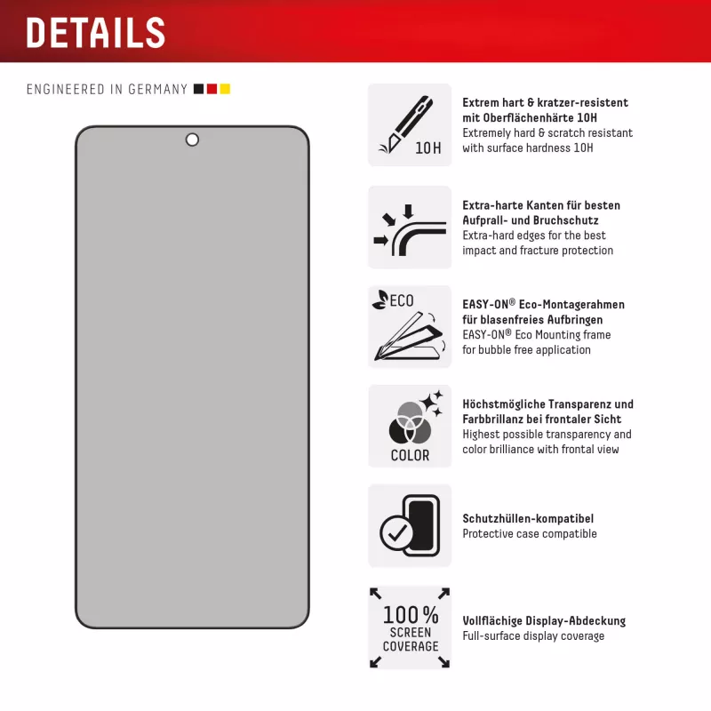 Displex privātuma ekrāna aizsargs (10H) Samsung Galaxy S25 Edge, Eco montāžas rāmis, privātuma filtrs