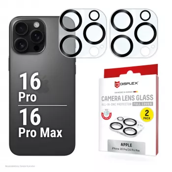 Displex Full Cover Camera Lens Glass iPhone 16 Pro/16 Pro Max, 10H, pilnīgs kameras aizsargs, ātra uzlikšana, 2 gab.