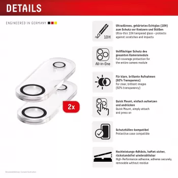 Displex Full Cover Camera Lens Glass iPhone Air, 10H, Full Camera Protector, Quick Mount, 2-Pack