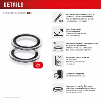 Displex Premium Camera Lens Glass, iPhone Air Glas, 10H, Single Rings, DLC, caurspīdīgs, Quick Mount