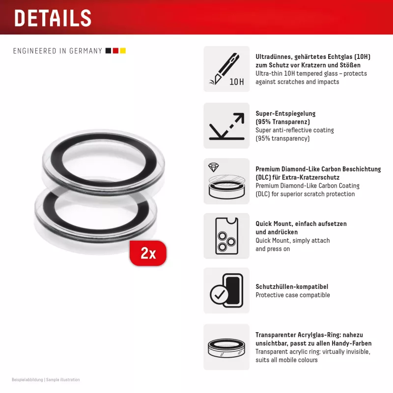 Displex Premium Camera Lens Glass, iPhone Air Glas, 10H, Single Rings, DLC, caurspīdīgs, Quick Mount