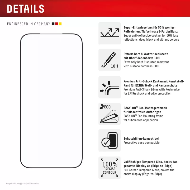 Displex Premium ekrāna aizsargs (Full Cover, 10H) Apple iPhone 17 Pro Max, Eco stiprinājuma rāmis, pilns pārklājums