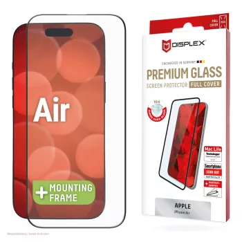 Displex Premium ekrāna aizsargstikls (pilns pārklājums, 10H) Apple iPhone Air, Eco montāžas rāmis, pilns pārklājums