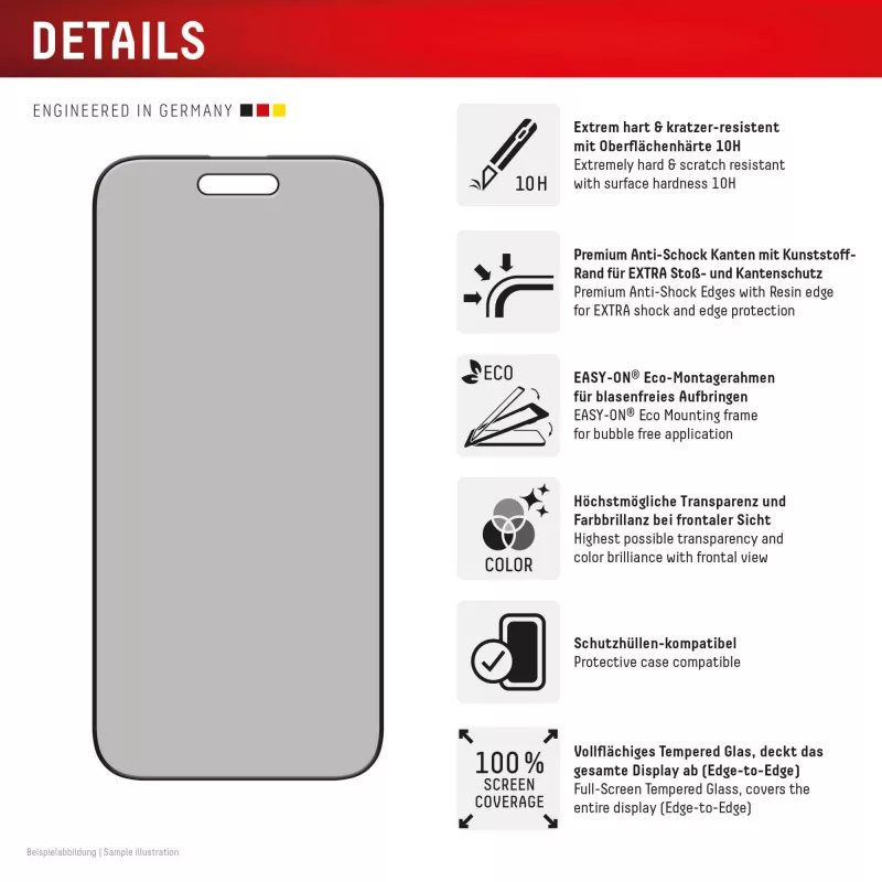 Displex privātuma ekrāna aizsargs (10H) Apple iPhone Air, Eco montāžas rāmis, privātuma filtrs