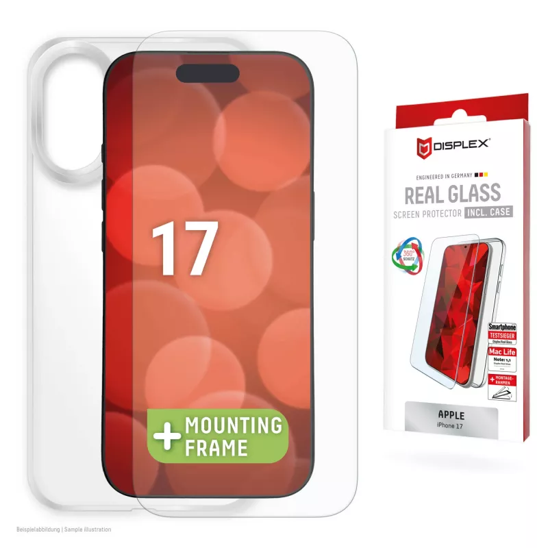 Displex ekrāna aizsargs + maciņš Apple iPhone 17, Eco montāžas rāmis, izturīgs pret skrāpējumiem