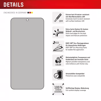 Displex Privātuma ekrāna aizsargs (10H) Samsung Galaxy S24/S25, Eco montāžas rāmis, privātuma filtrs