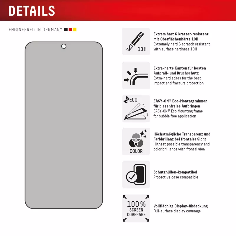Displex Privātuma ekrāna aizsargs (10H) Samsung Galaxy S24/S25, Eco montāžas rāmis, privātuma filtrs