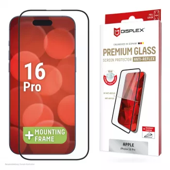Displex Premium Anti-Reflex ekrāna aizsargs (pretatstarojošs pilna pārklājuma, 10H) Apple iPhone 16 Pro, Eco montāžas rāmis, pilns pārklājums