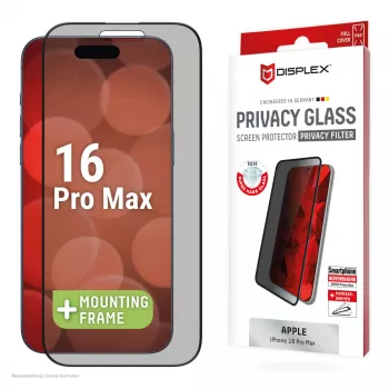 Displex privātuma ekrāna aizsargs (10H) Apple iPhone 16 Pro Max, Eco montāžas rāmis, privātuma filtrs