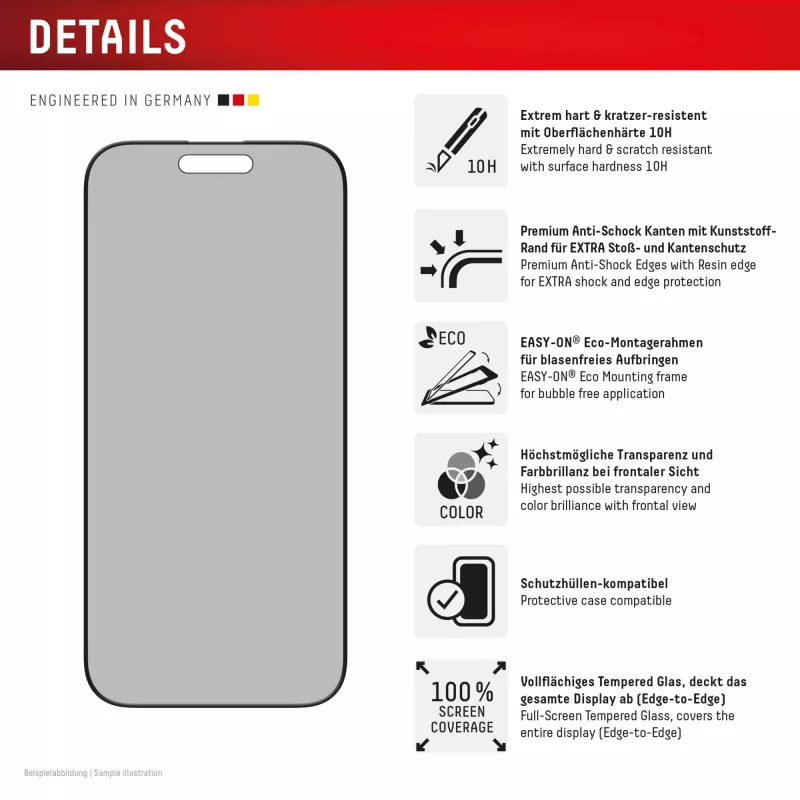 Displex privātuma ekrāna aizsargs (10H) Apple iPhone 16 Pro Max, Eco montāžas rāmis, privātuma filtrs