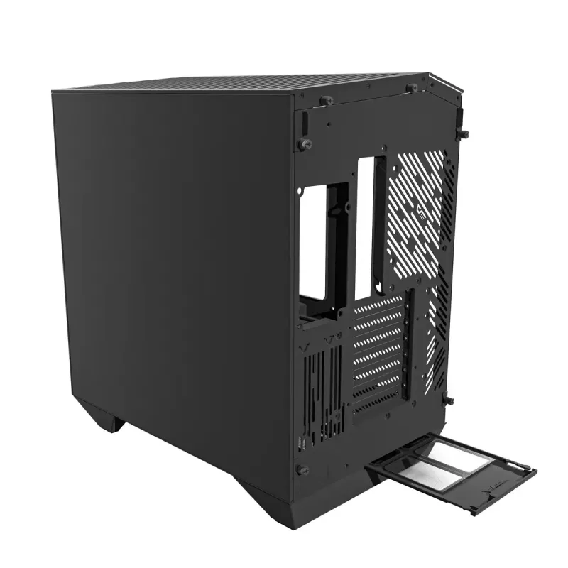 PC korpuss Darkflash DY470 Full Tower — melns, SPCC, atbalsta ITX/ATX, 3,5 collu/2,5 collu HDD, 1x aizmugurējais 120 mm, 120 mm sānu ventilatori