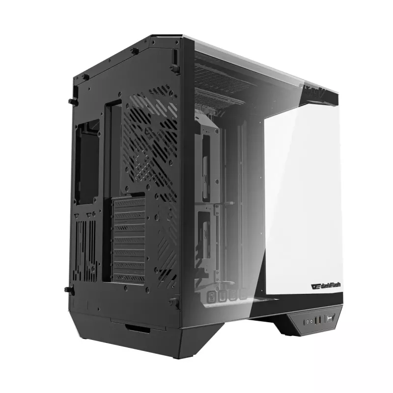 PC korpuss Darkflash DY470 Full Tower — melns, SPCC, atbalsta ITX/ATX, 3,5 collu/2,5 collu HDD, 1x aizmugurējais 120 mm, 120 mm sānu ventilatori