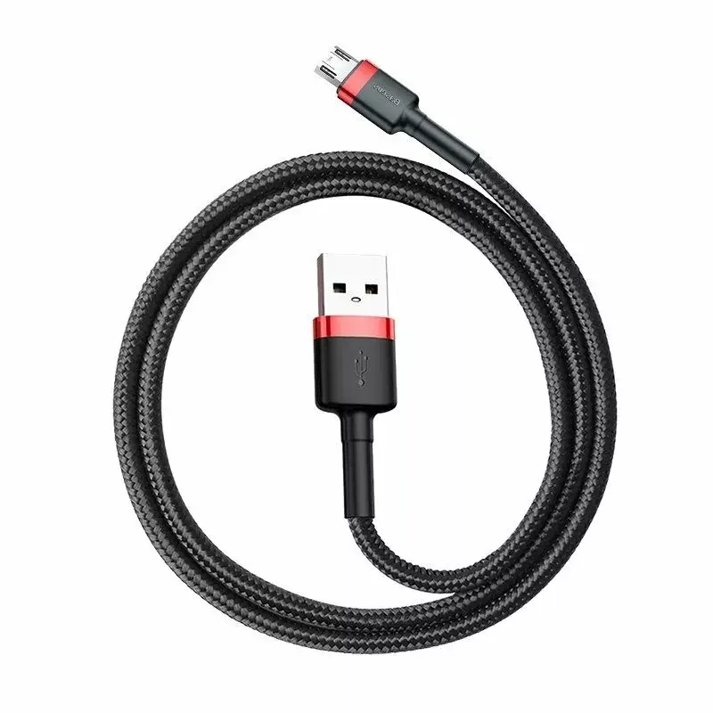Baseus CAMKLF-B91 Neilona Izturīgs Datu un Uzlādes Kabelis CQ3.0 2.4A USB uz Micro USB 1m Melns-Sarkans