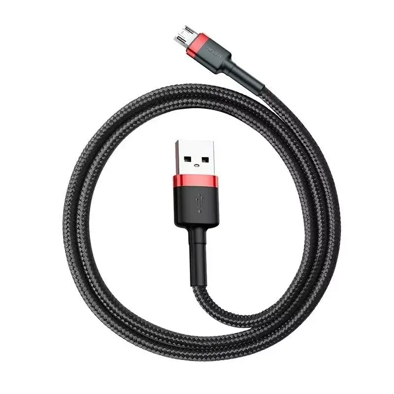 Baseus CAMKLF-B91 Neilona Izturīgs Datu un Uzlādes Kabelis CQ3.0 2.4A USB uz Micro USB 1m Melns-Sarkans