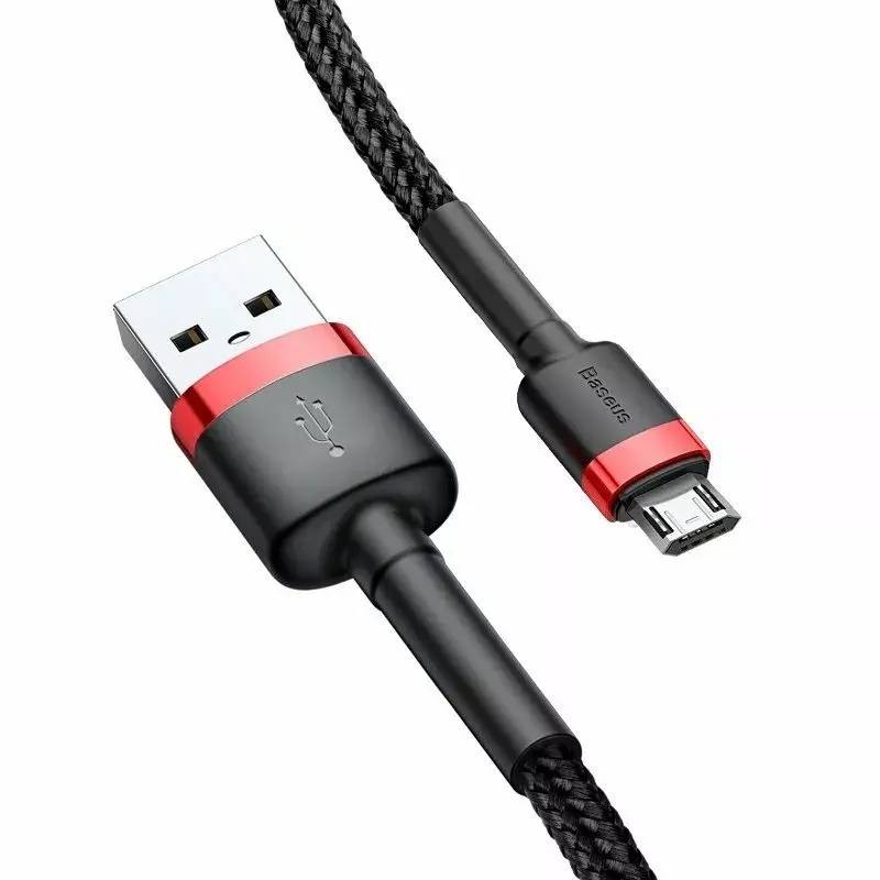 Baseus CAMKLF-B91 Neilona Izturīgs Datu un Uzlādes Kabelis CQ3.0 2.4A USB uz Micro USB 1m Melns-Sarkans