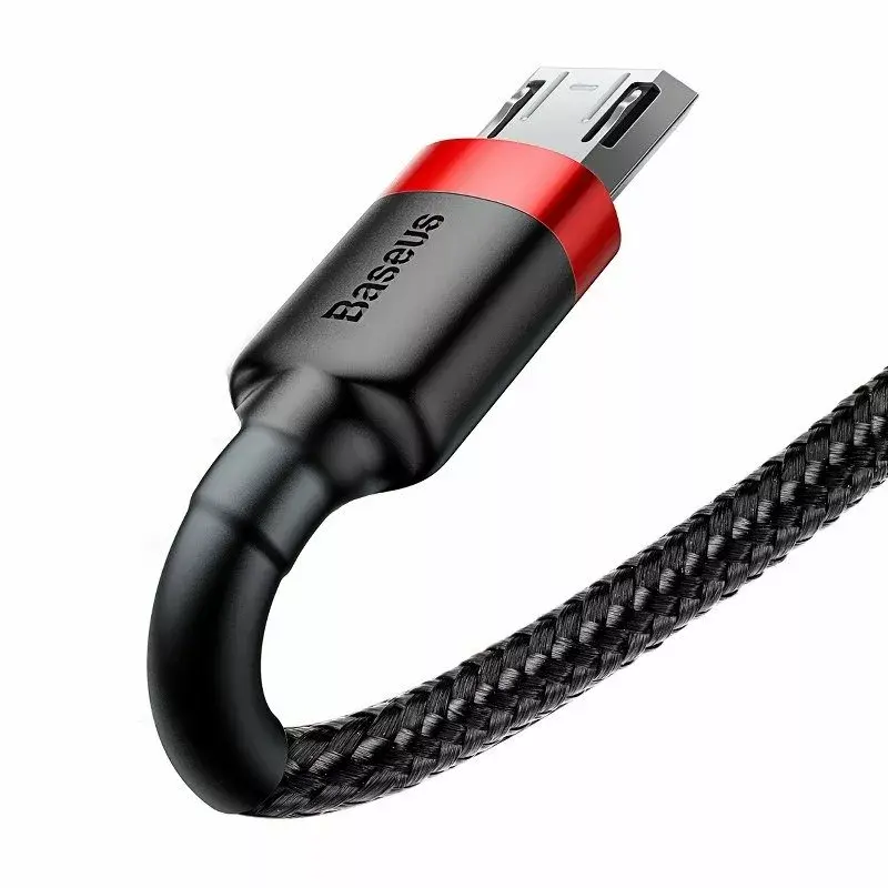 Baseus CAMKLF-B91 Neilona Izturīgs Datu un Uzlādes Kabelis CQ3.0 2.4A USB uz Micro USB 1m Melns-Sarkans