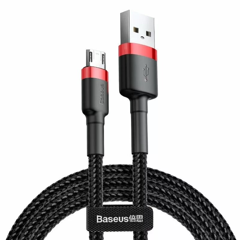 Baseus CAMKLF-B91 Neilona Izturīgs Datu un Uzlādes Kabelis CQ3.0 2.4A USB uz Micro USB 1m Melns-Sarkans