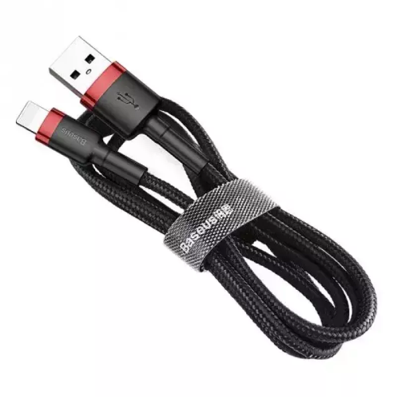 USB-A uz Lightning kabelis Baseus CALKLF-C19 2 m — alumīnija korpuss, 1,5 A, melns/sarkans
