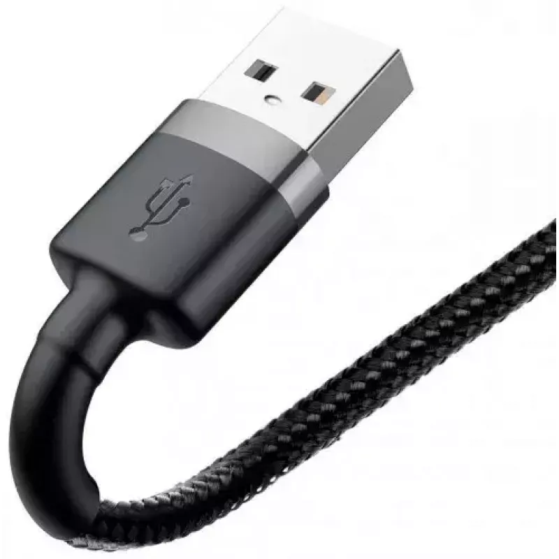 USB A uz Lightning kabelis Baseus Cafule (CALKLF-CG1) — neilona pinums, QC3.0 1.5A, 2 m, pelēks/melns