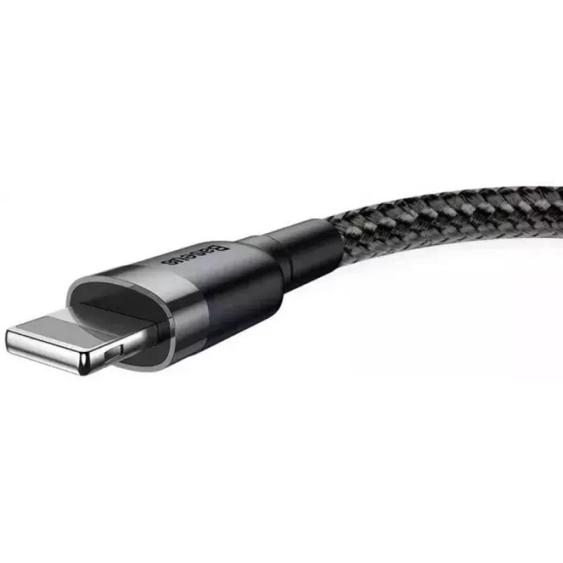 USB A uz Lightning kabelis Baseus Cafule (CALKLF-CG1) — neilona pinums, QC3.0 1.5A, 2 m, pelēks/melns