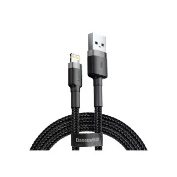 USB A uz Lightning kabelis Baseus Cafule (CALKLF-CG1) — neilona pinums, QC3.0 1.5A, 2 m, pelēks/melns