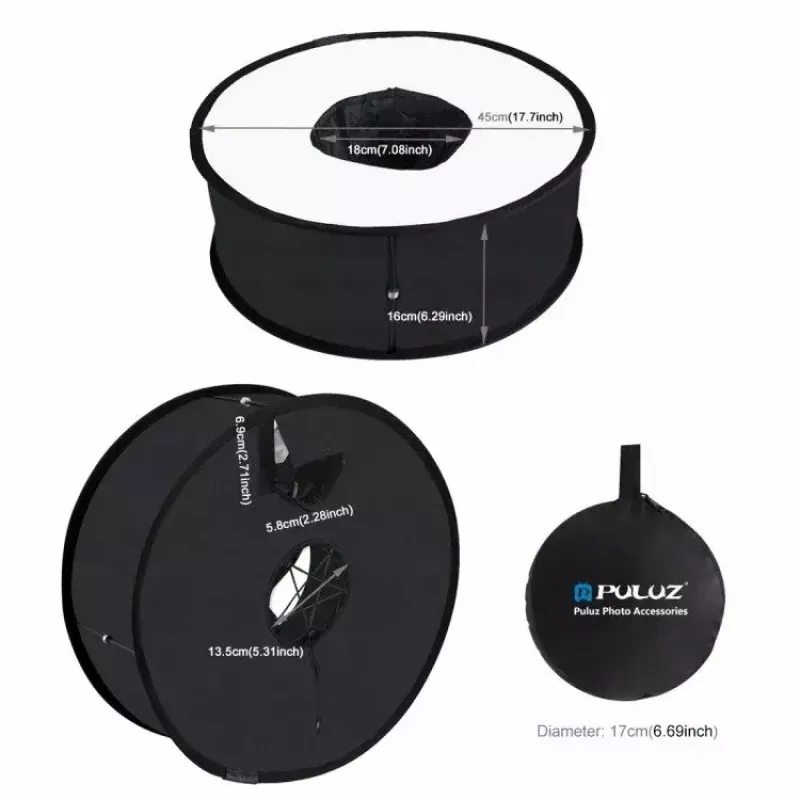 Softbox difuzors Puluz PU5145 45 cm apaļš viegls fotogrāfijas apgaismojumam