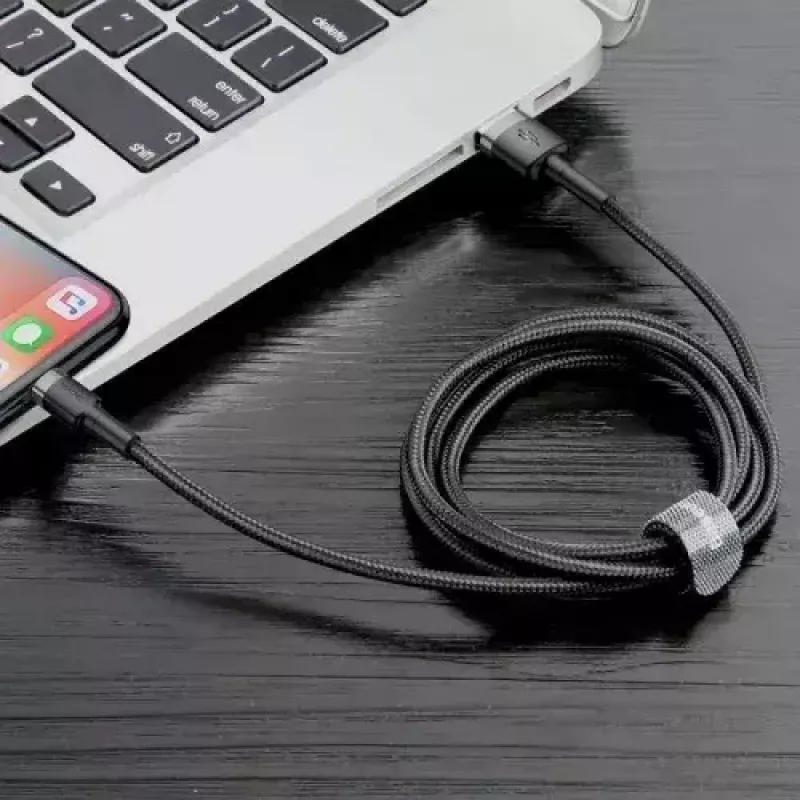 Baseus CALKLF-AG1 neilona datu un uzlādes kabelis USB-C QC3.0 2.4A uz Lightning 0.5m melns, pelēks