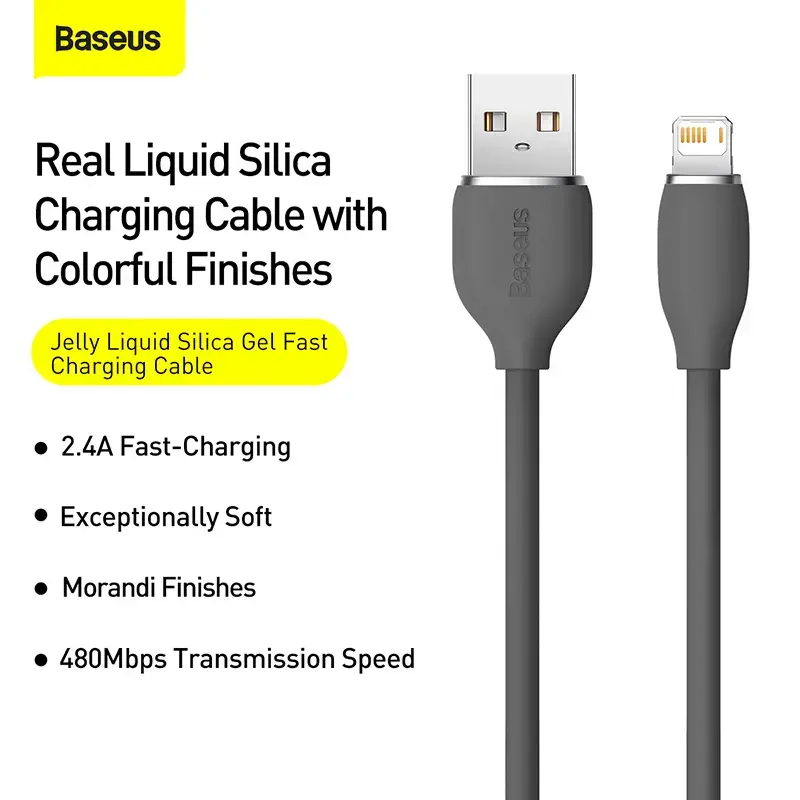 USB 2.0 datu kabelis Baseus Jelly Lightning uz USB-A 1.2 m, melns